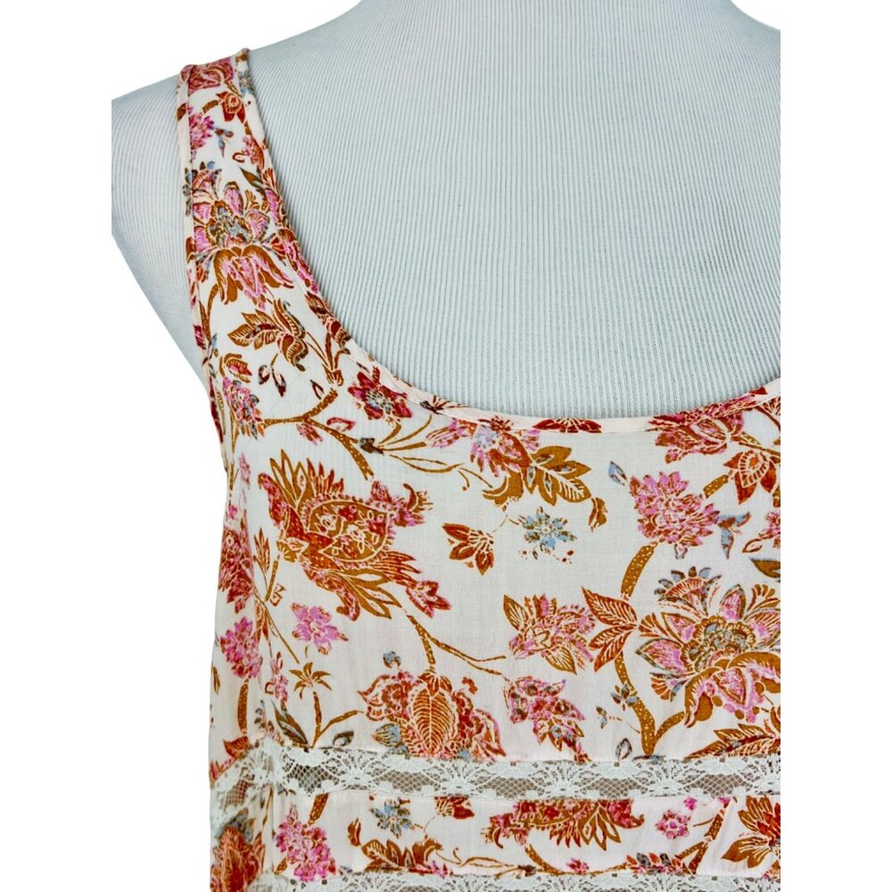 Free People White Orange Floral Voile & Lace Mini Dress | Coastal Cowgirl Boho M - Picture 3 of 16